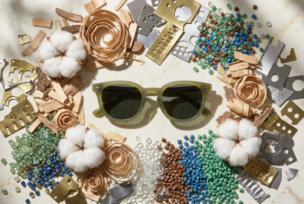 Material used for eyewear include premium acetate, wood, metal, titanium, wool, fish lines etc