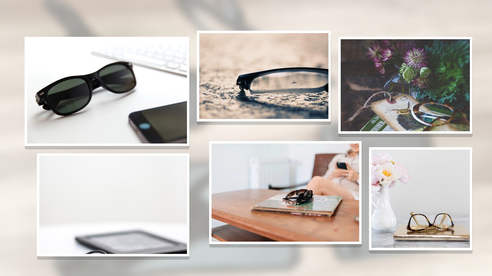 Apparel eyewear assortment OEM: unbranded capsule flat-lay of optical and sun frames on a merch board without logos