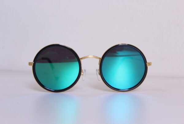 Unbranded round sunglasses with teal mirrored lenses for eyewear category expansion